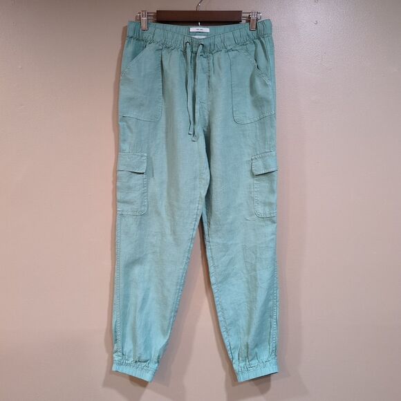 Nicole Miller Womens M 100% Linen Jogger Cargo Pants Mint Green Pockets Boho - Picture 2 of 11